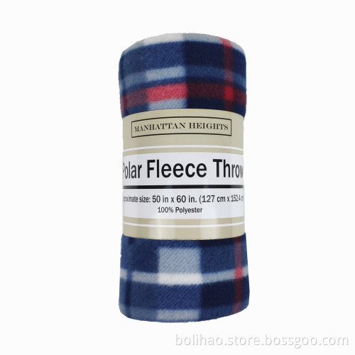 2021 hot sales customized printed plaid polyester bulk fleece blanket throws